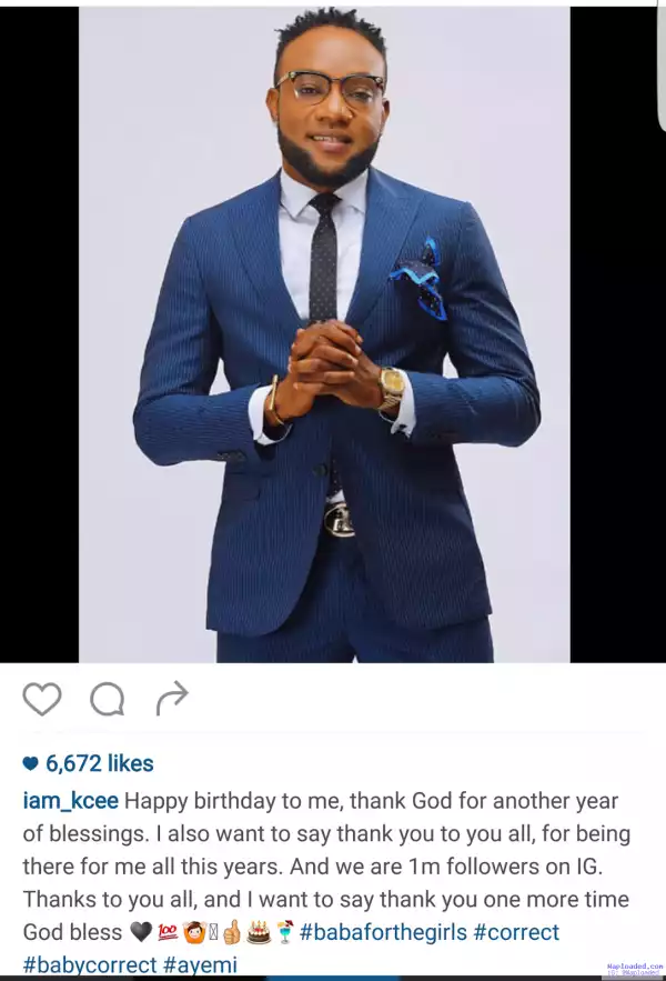 Kcee celebrates his birthday with 1m IG followers
